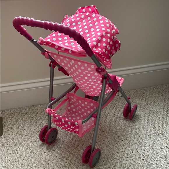 Pink and White Doll Stroller with Foldable Frame and Adjustable Canopy - Picture 2 of 3